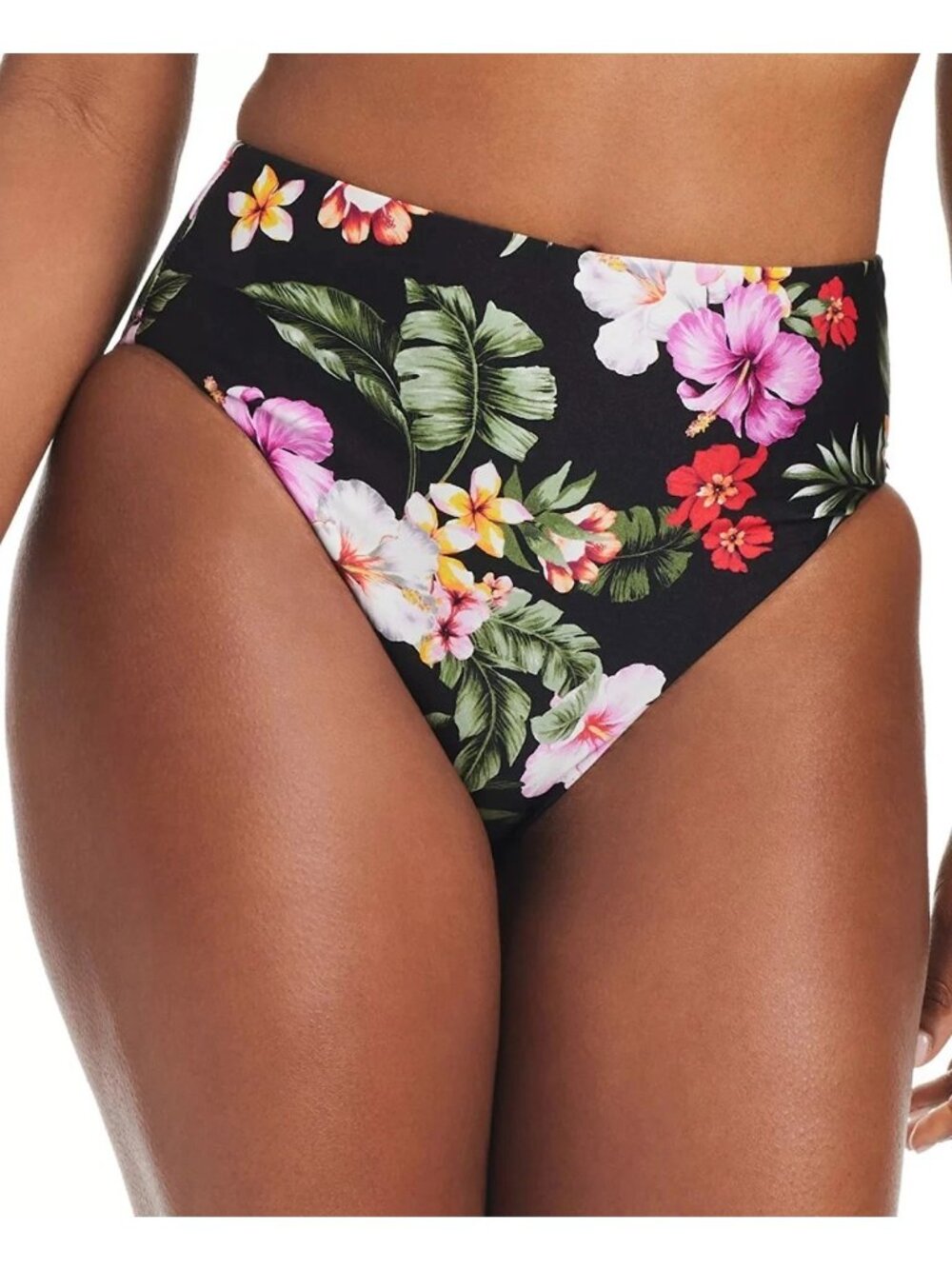 Bar III Women's Size S Floral High-Waist Bikini Bottoms Black Multi K1233 - Picture 2 of 6